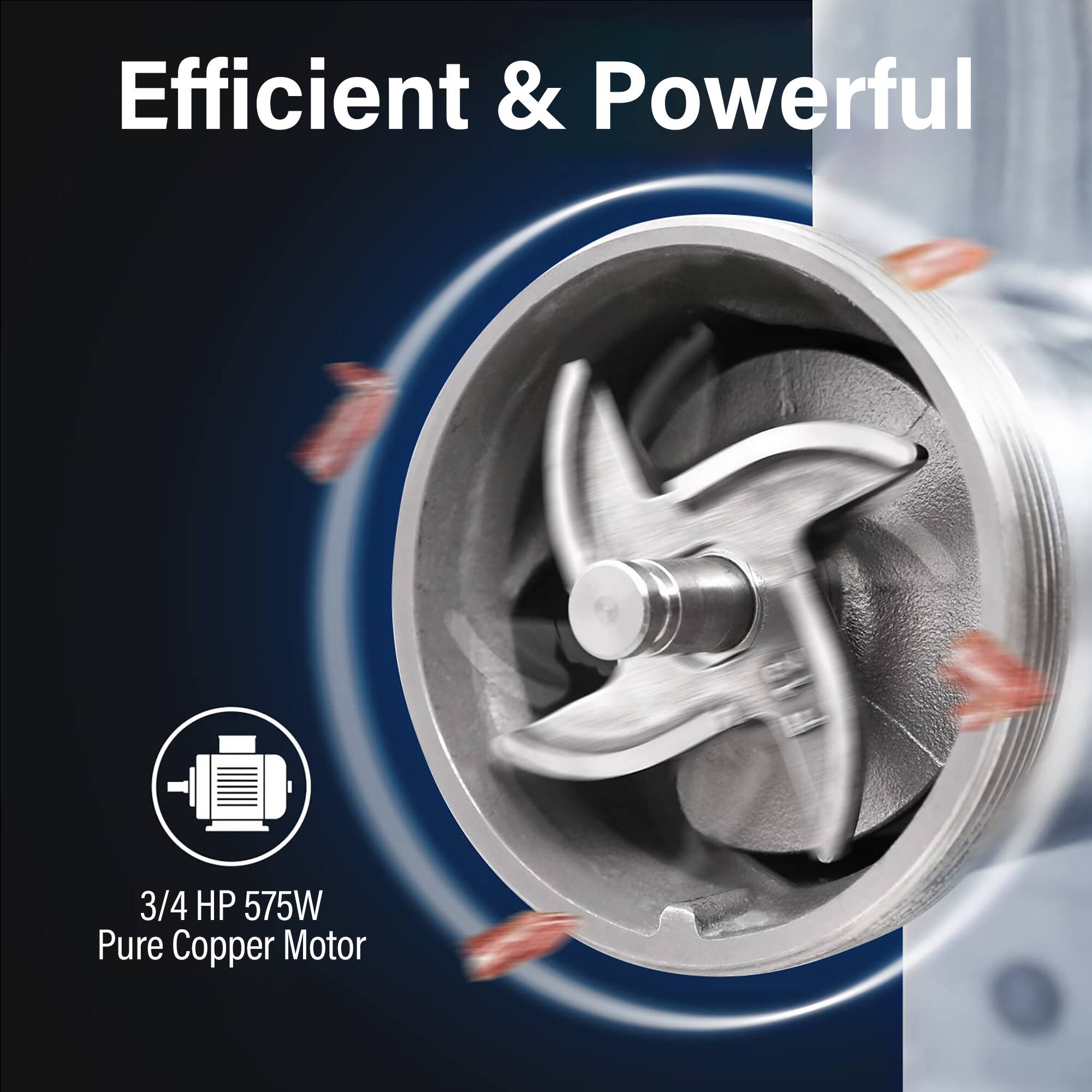 Efficient & Powerful

3/4 HP 575W Pure Copper Motor