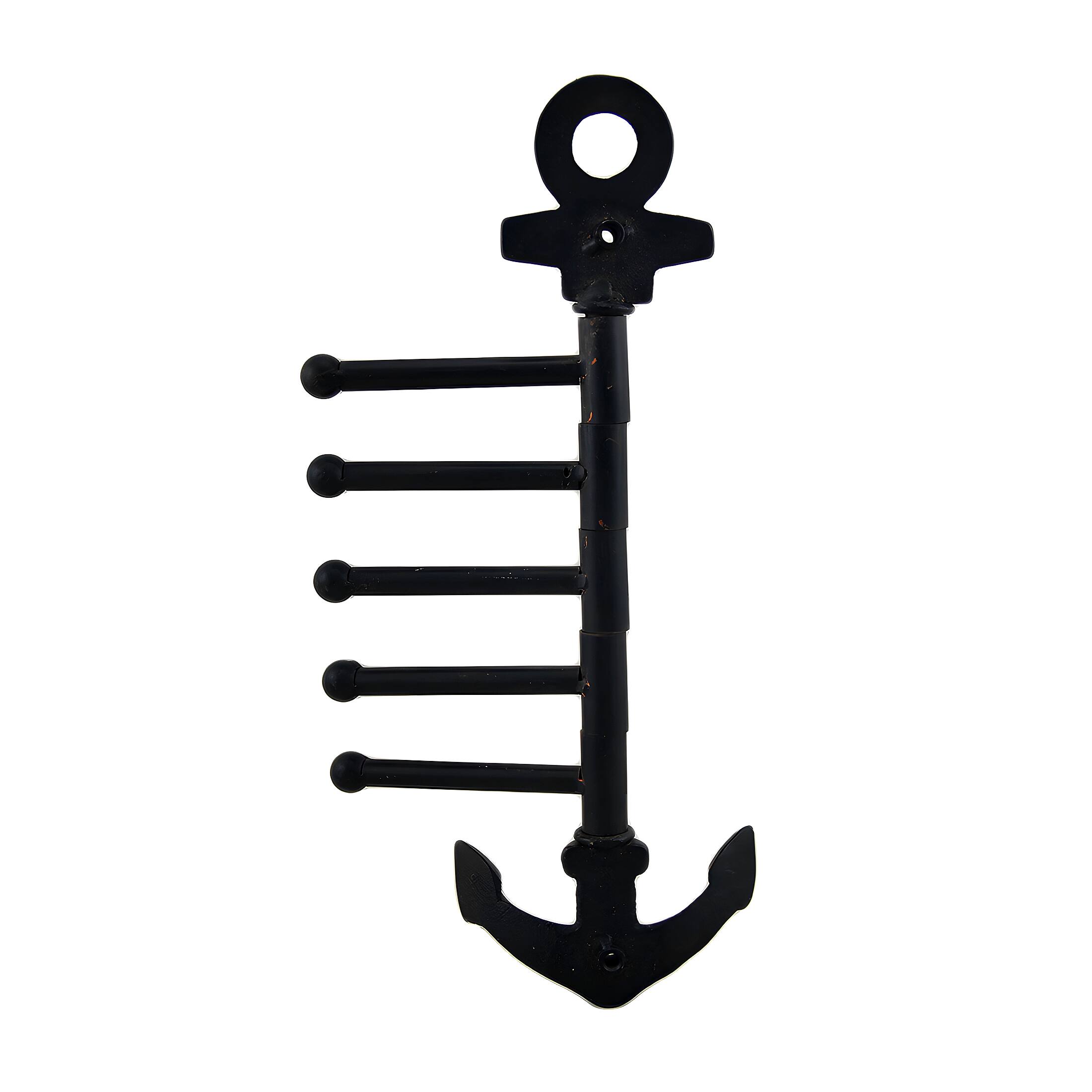 Alt View 2. Zeckos - Cast Iron Nautical Anchor Pivoting Wall Hook - Black.