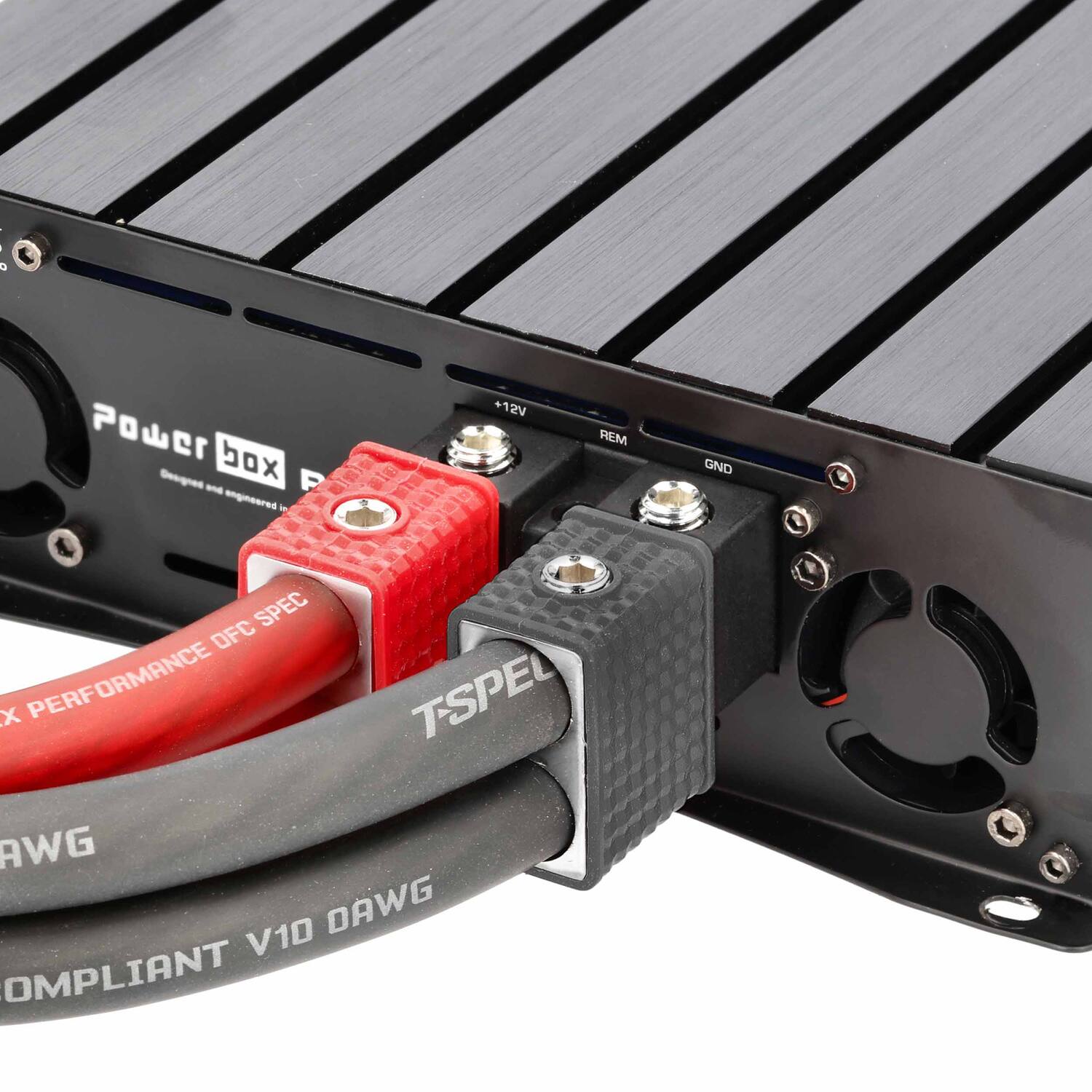 +12V Power Box REM Designed - engineered in SPEC OFC X PERFORMANCE PERF TSPE GND AWG V10 DAWG OMPLIANT