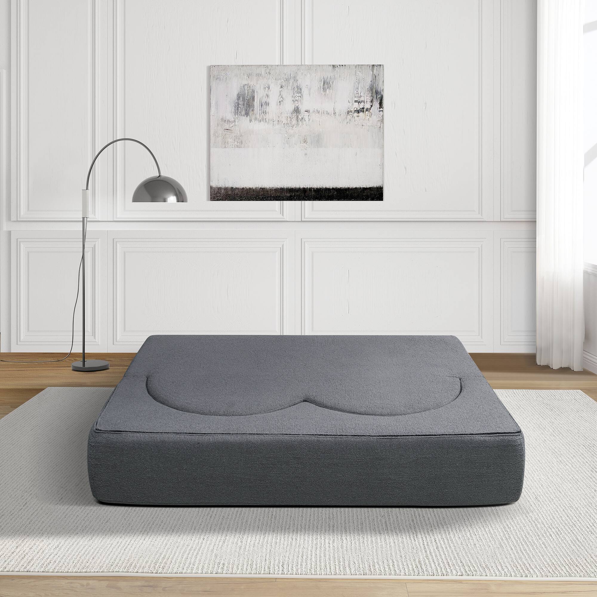 Alt View 3. GOODSILO - Convertible Teddy Fabric Folding Sofa Bed - Multi-Functional Floor Sleeper Futon for Compact Living Spaces - Dark Grey.