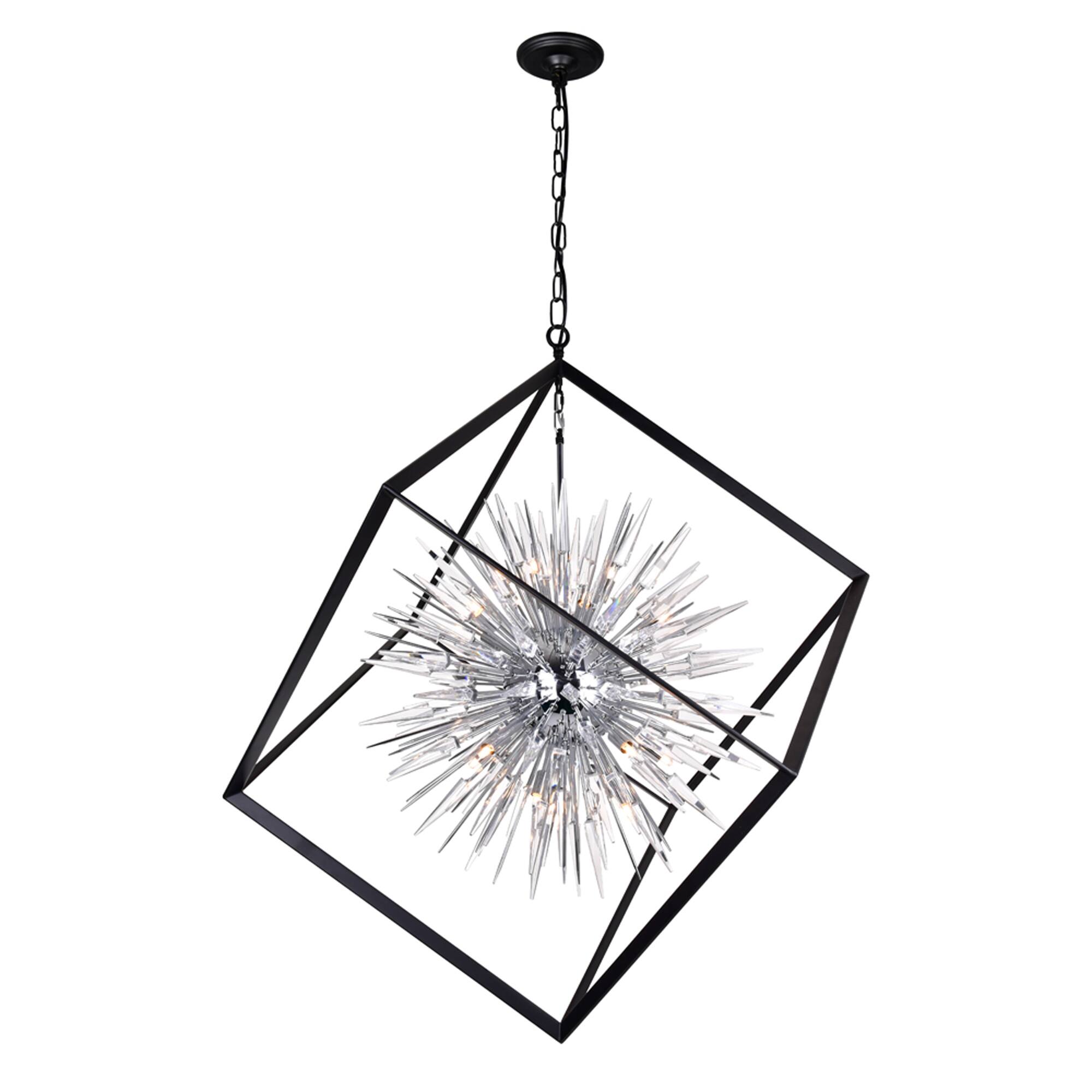 Left. CWI Lighting - Starburst 20 Light Chandelier With Chrome & Black Finish - Chrome & Black.
