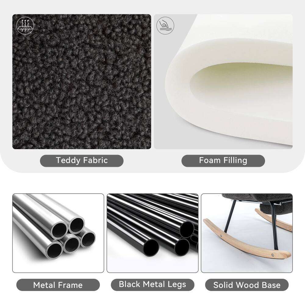n la 2 Teddy Fabric Foam Filling Metal Frame Black Metal Legs Solid Wood Base