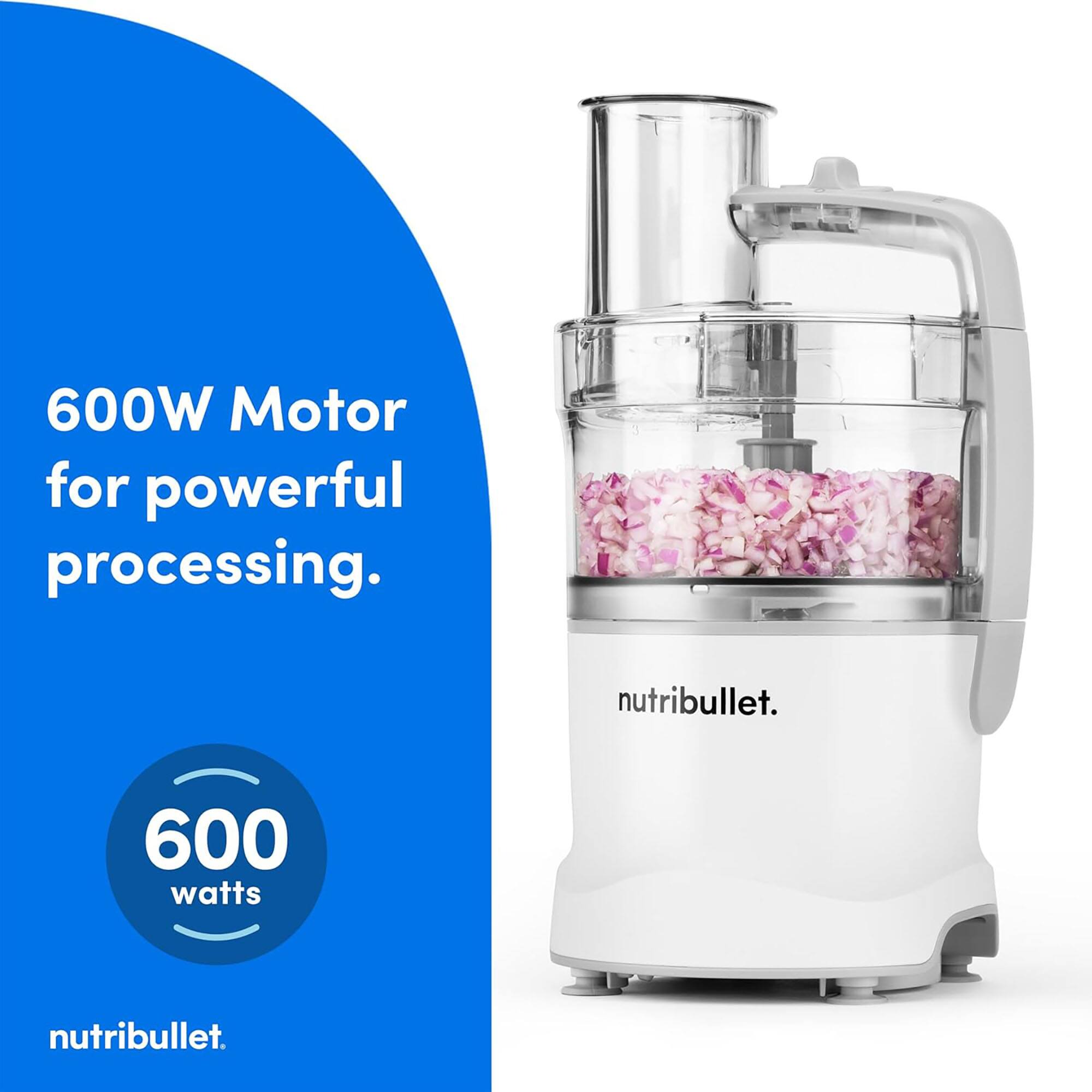 600W Motor for powerful processing.  
600 watts nutribullet.