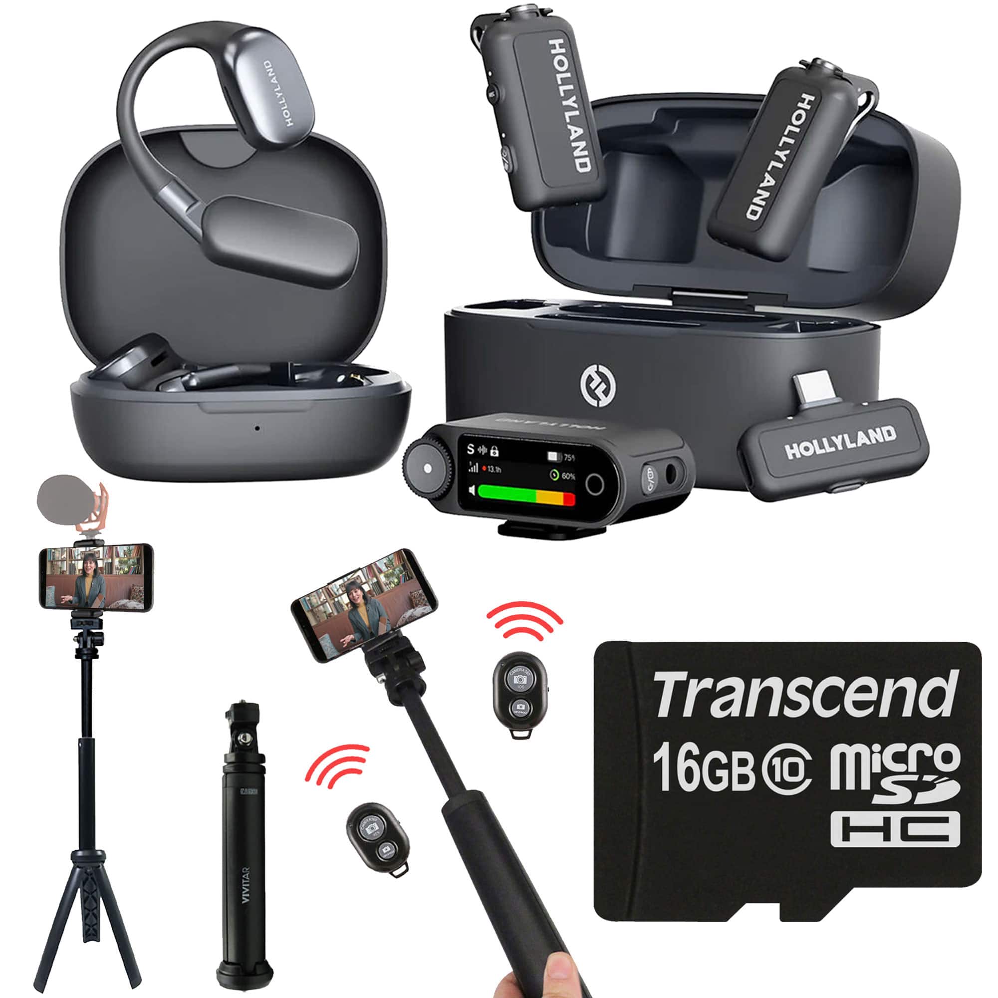HOLLYLAND - LARK MAX 2 ULTIMATE COMBO Lavalier Mic System + Tripod, 16GB microSD - Gray