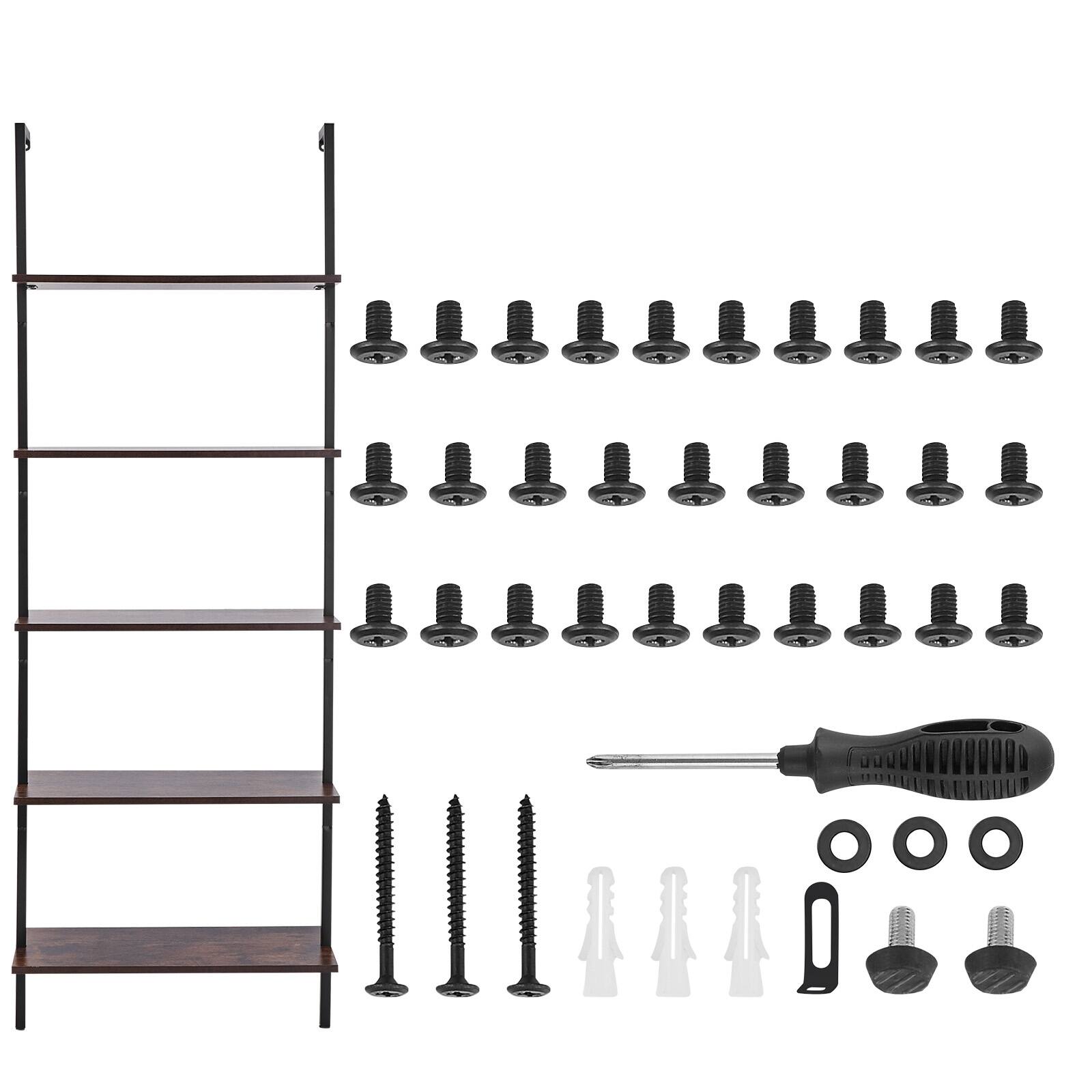 Alt View 5. VEVOR - Ladder Shelf, 5-Tier Bookshelf 24x11.8in, Open Wall-Mounted Ladder Shelf with Metal Frame,Storage Rack Sundries Holder - Black.