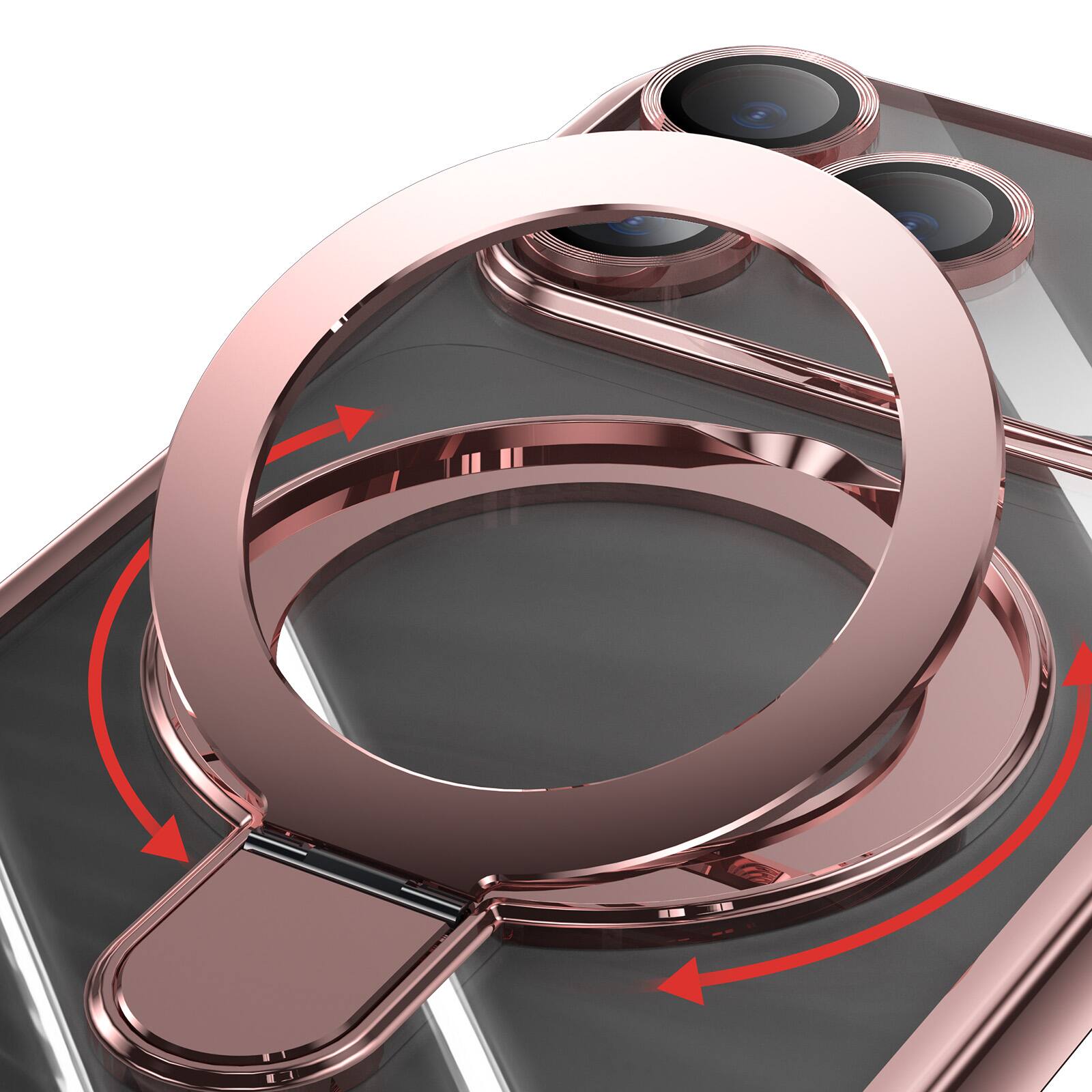 Back. Dteck - Dteck MagSafe Compatible Case for Apple iPhone 17 Pro Max with Plating Ring Stand Lens Protection Cover - Rosegold.