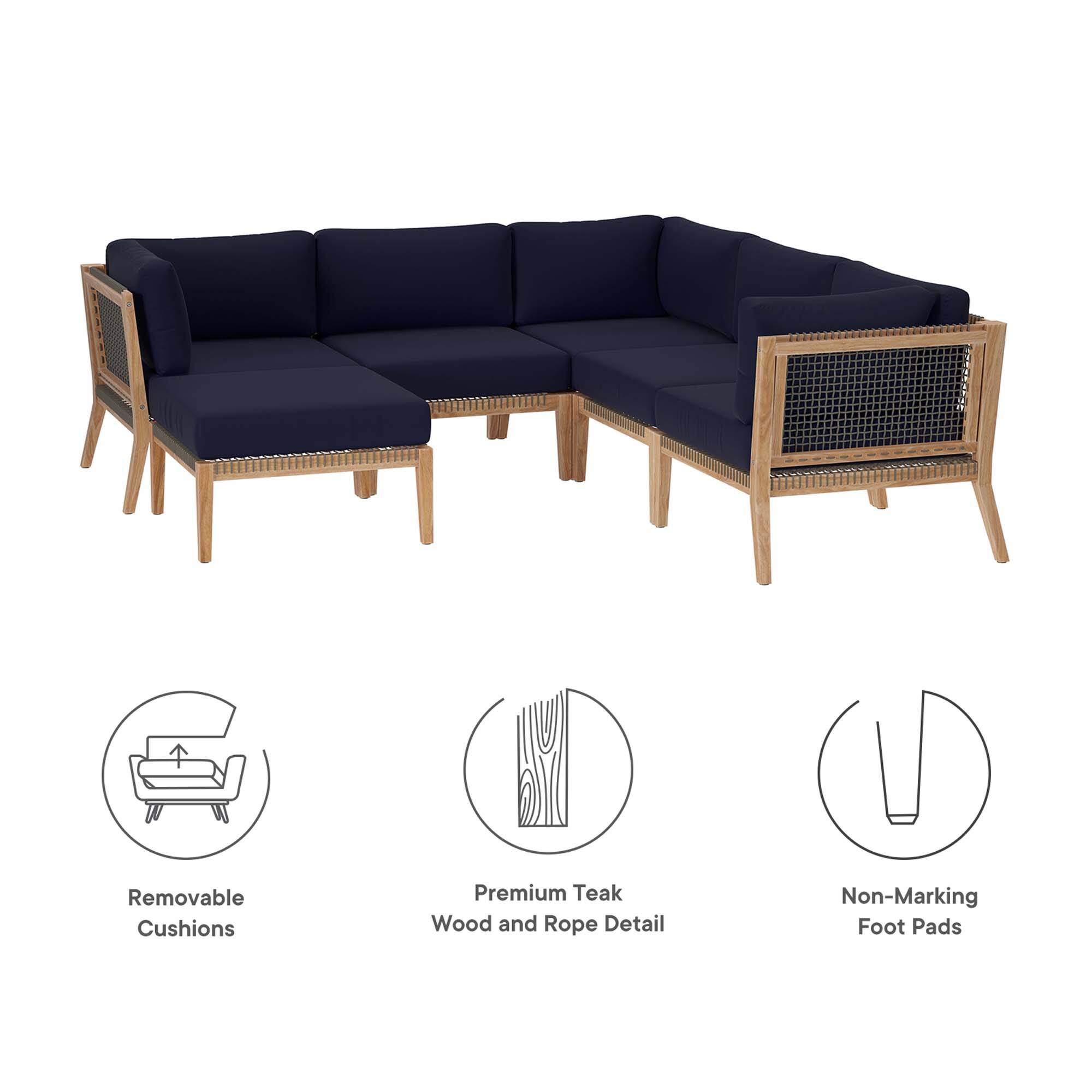 Removable Cushions  
Premium Teak Wood and Rope Detail  
Non-Marking Foot Pads
