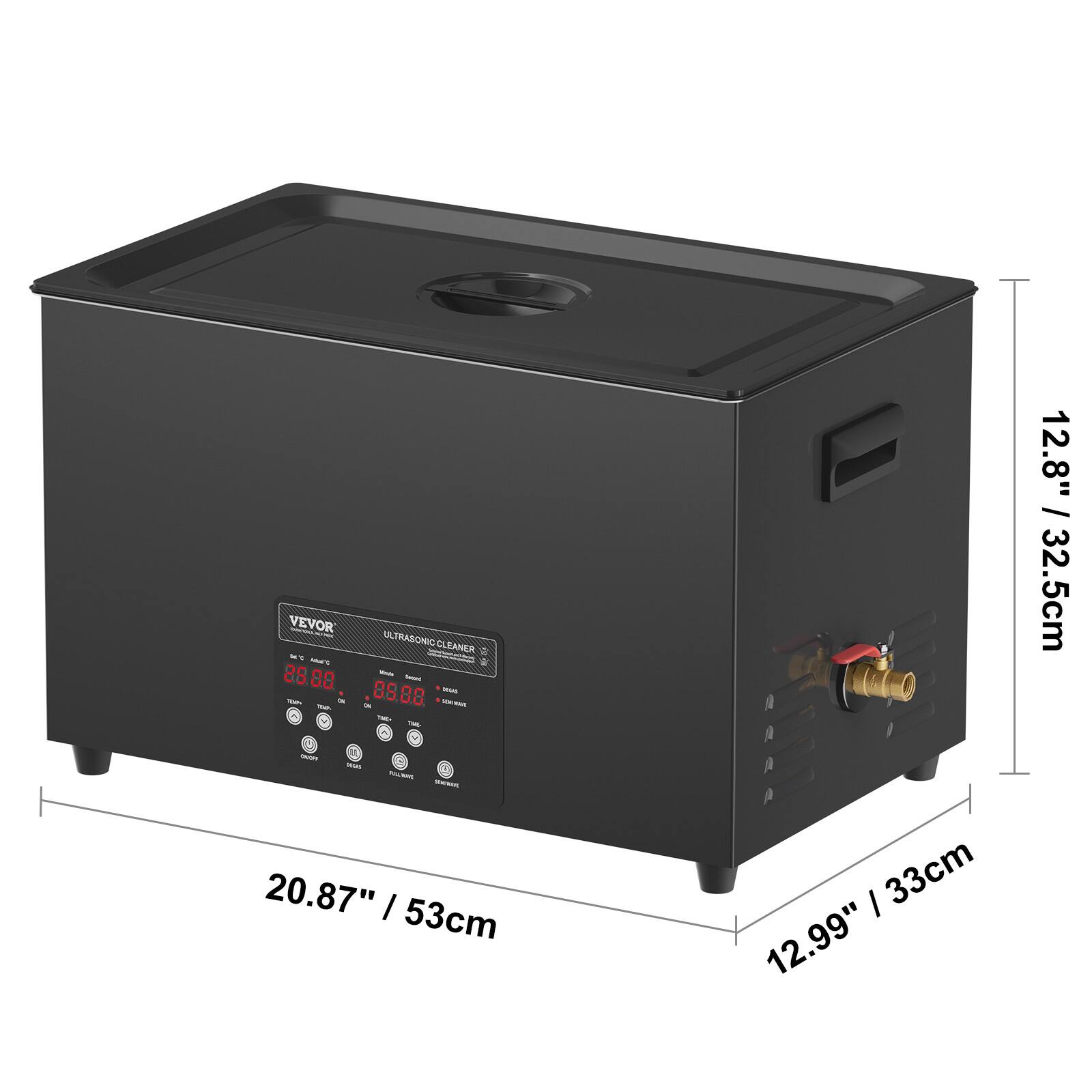 VEVOR ME ULTRASONIC CLEANER WAT 00 You're 00 twint Wills TEMM U.D. THE- - OUCH MAG NUTRIVE JARKE 20.87" I 53cm
33cm 12.99"
12.8" / 32.5cm