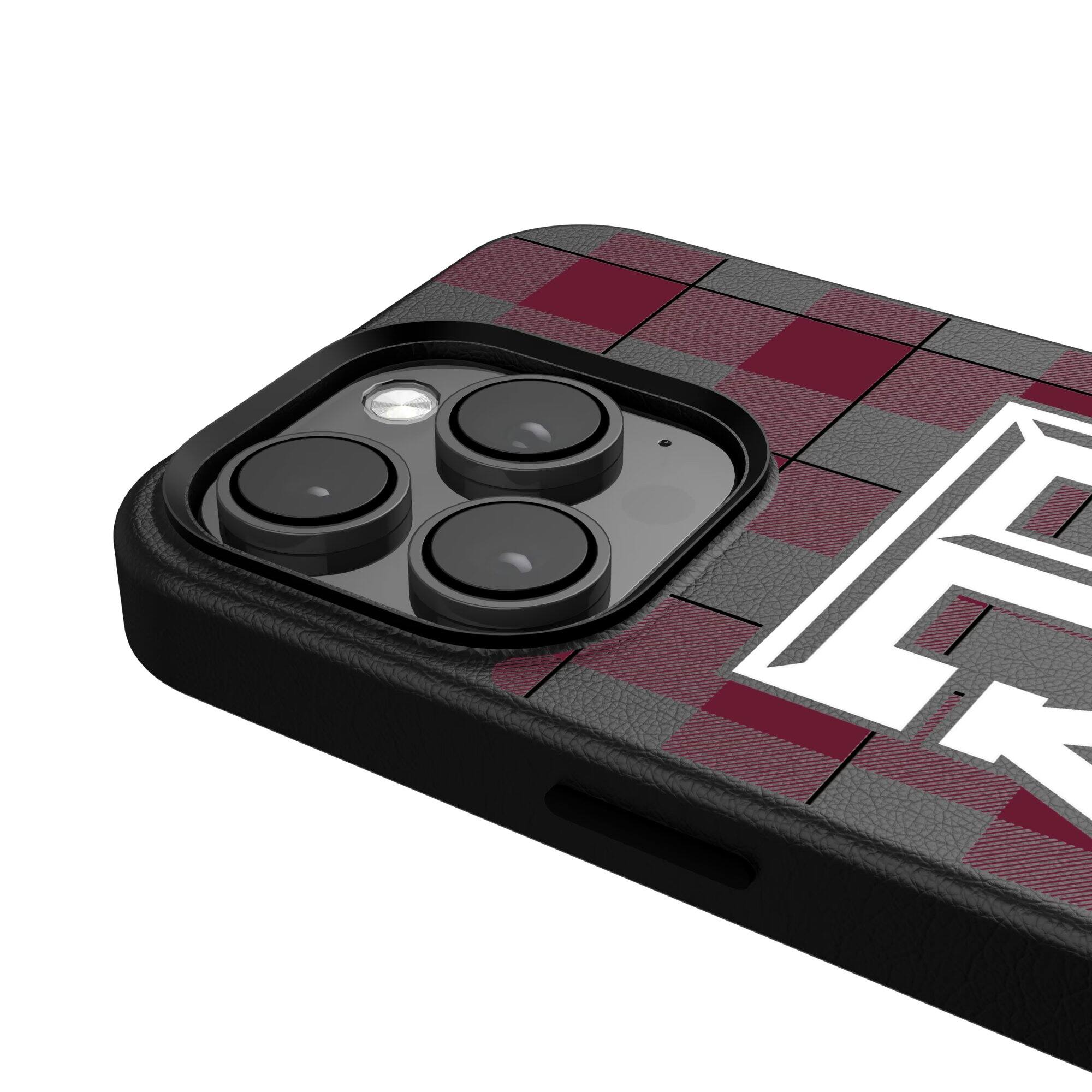 Alt View 3. Keyscaper - Texas A&M Aggies Plaid Magnetic Bump iPhone Case - 14 Pro - Black.
