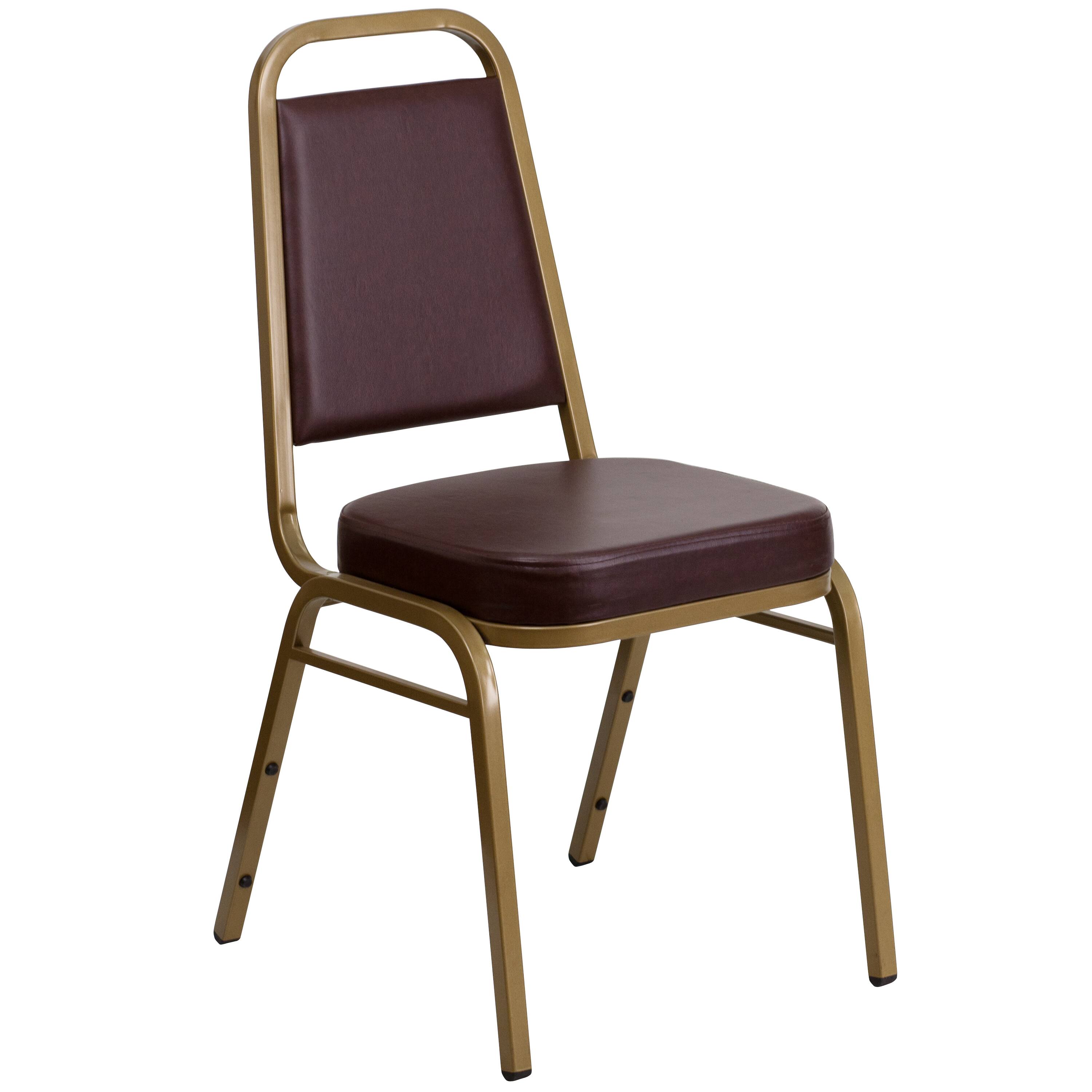 Front. Alamont Home - HERCULES Series Trapezoidal Back Stacking Banquet Chair with 2.5" Thick Seat - Brown Vinyl/Gold Frame.