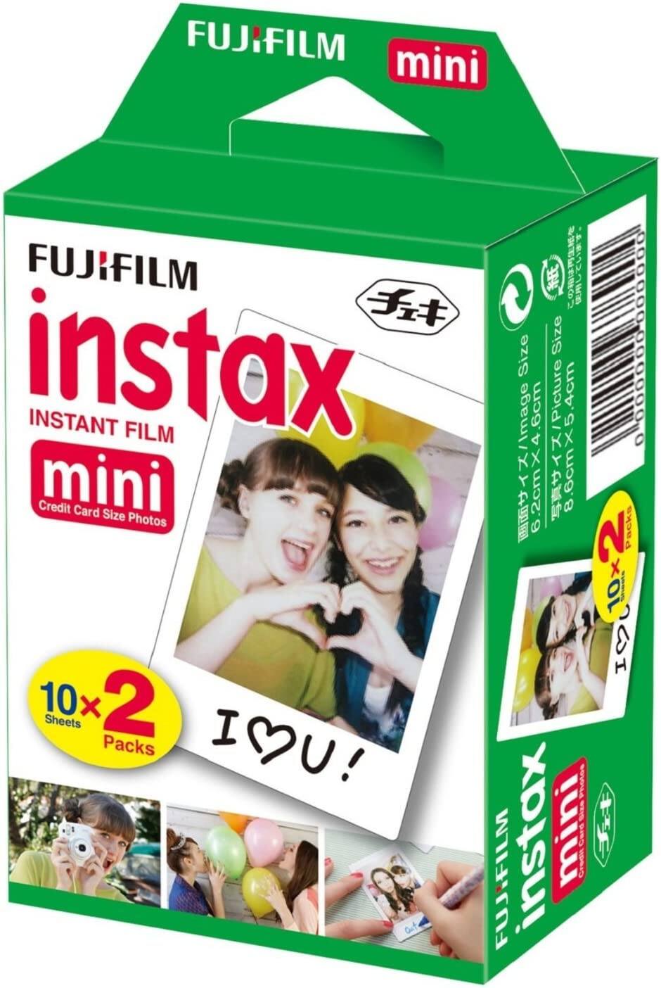 FUJIFILM instax mini INSTANT FILM mini Credit Card Size Photos 10x Sheets 2 Packs  
Image Size: 8.6cm x 5.4cm  
Packaging Size: 6.2cm x 14.6cm x 4.6cm