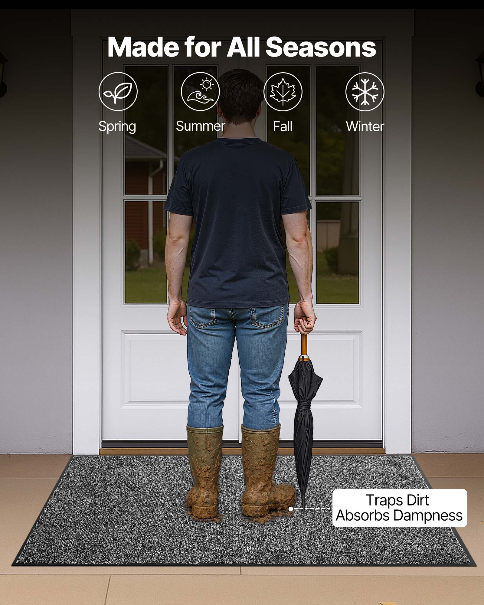 Made for All Seasons

Spring Summer Fall Winter

Traps Dirt Absorbs Dampness