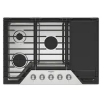Whirlpool - 30" Built-In Gas Cooktop with 3 Burners and 2-in-1 Hinged Grate to Griddle - Stainless Steel - Front_Zoom