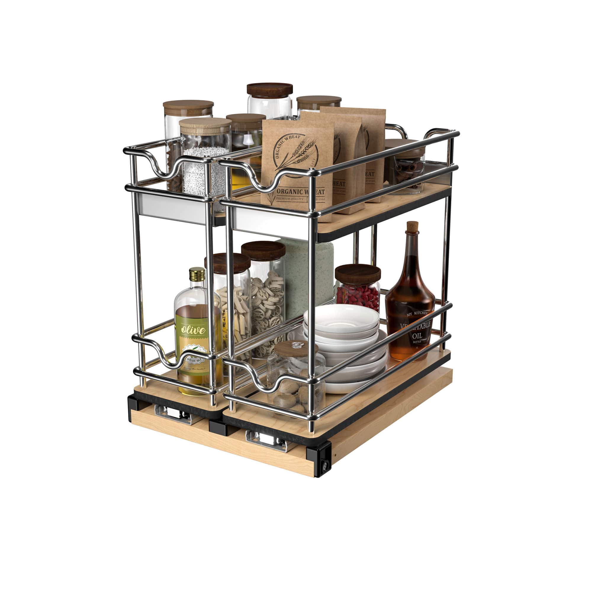 Rev-A-Shelf - 9" Pullout Organizer for Cabinets, 2 Tier Upright Shelf, 5WU2-9W2-1 - Light Brown
