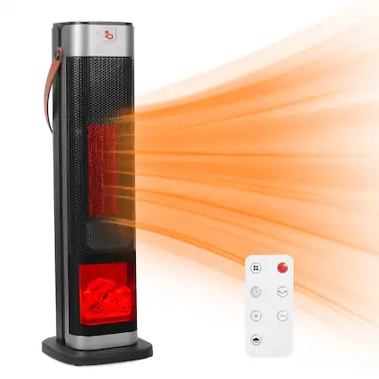 Front. Loheer - Loheer 1500W Oscillating Ceramic Tower Heater with 3D Flame, Remote Control and 12-Hour Timer.