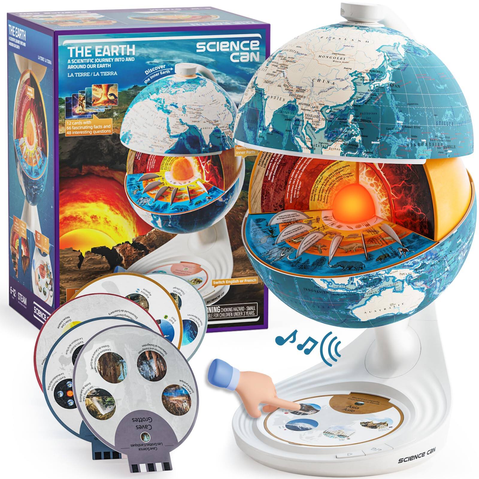 THE EARTH  
A SCIENTIFIC JOURNEY INTO AND AROUND OUR EARTH  
LA TERRE LA TIERRA  

Discover the inner Earth  

12 cards with facts and 48 interesting questions  

Switch English - French  

SCIENCE CAN  

AUSVRA A0 Grottes Caves