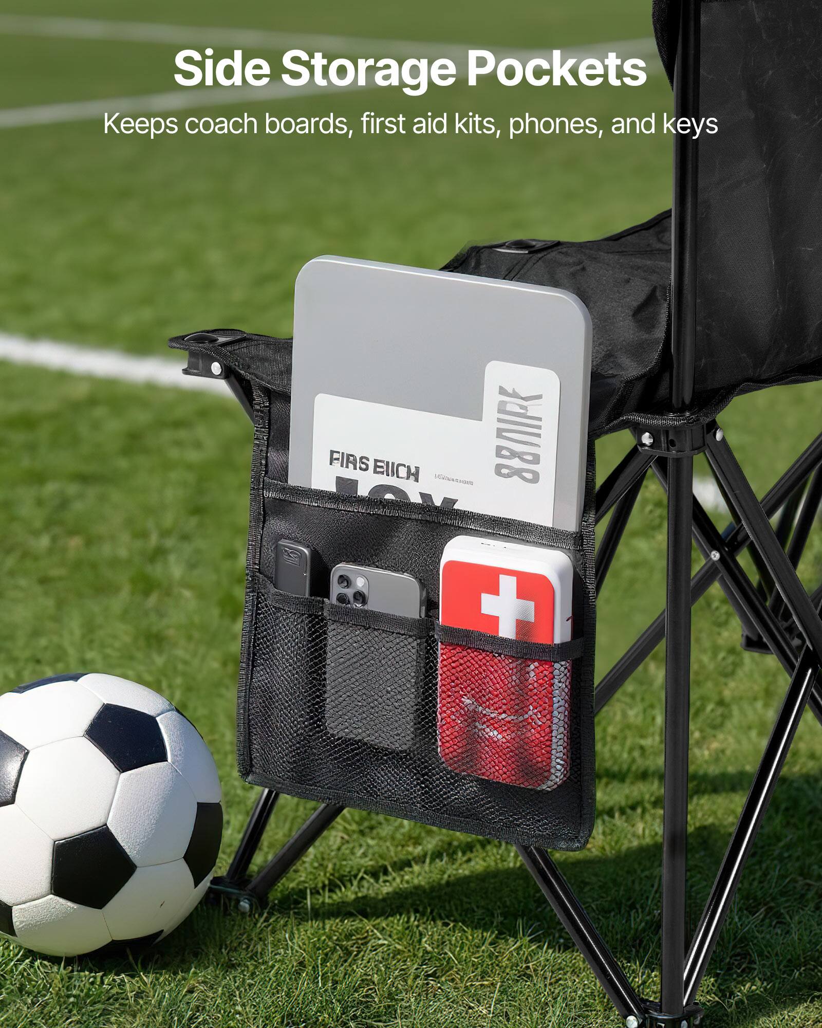 Side Storage Pockets  
Keeps coach boards, first aid kits, phones, and keys