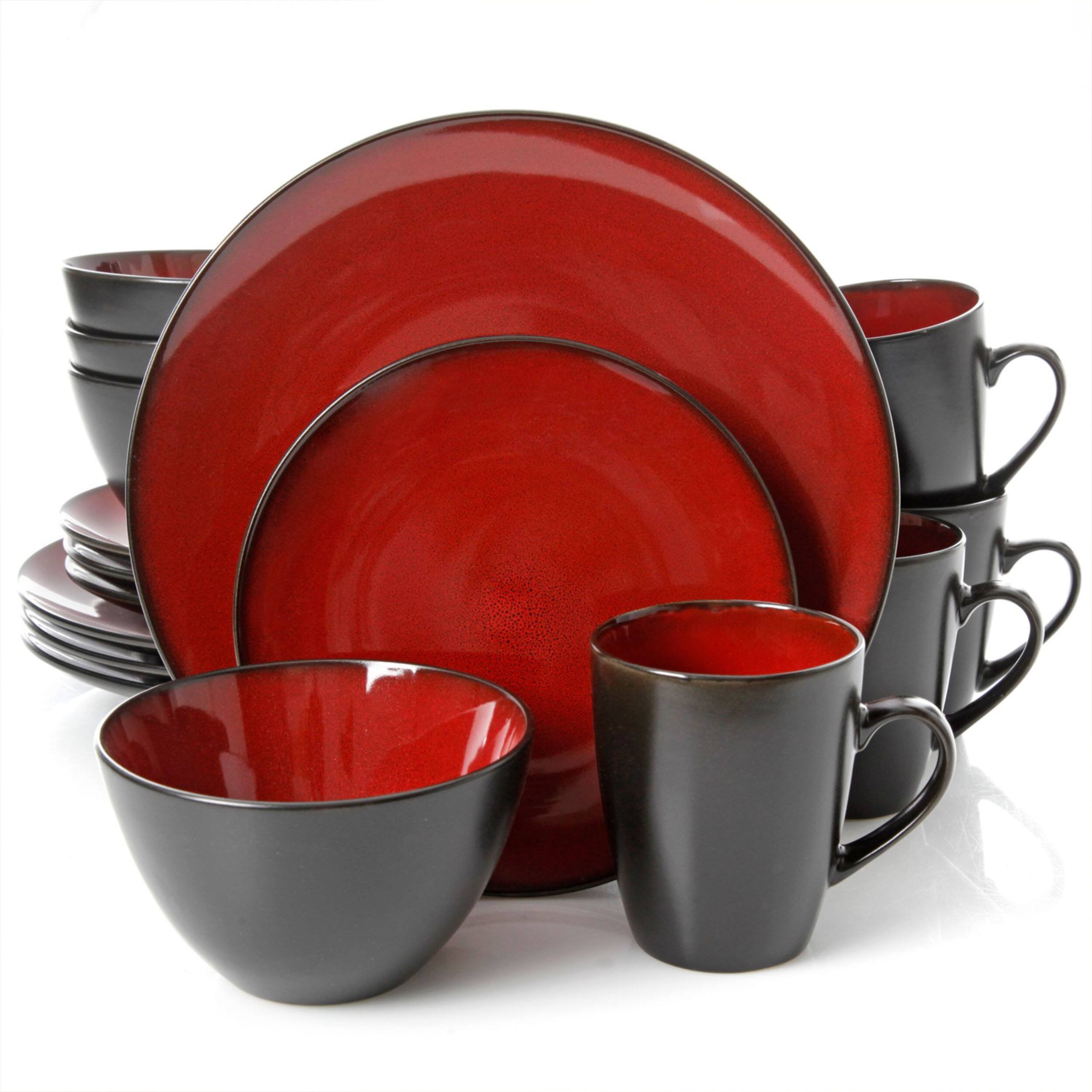 Front. Gibson - Gibson Soho Lounge Round 16 Piece Dinnerware Set, Burgundy - Red.