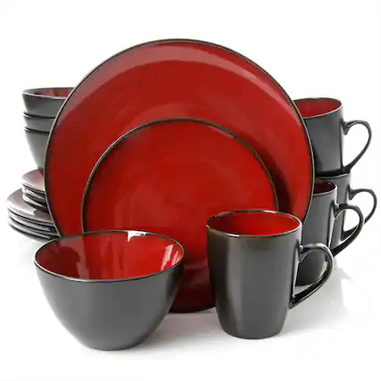 Front. Gibson - Gibson Soho Lounge Round 16 Piece Dinnerware Set, Burgundy - Red.