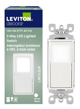 Leviton - R72-05613-0WS 15 Amp Illuminated 3-Way Rocker Switch - White