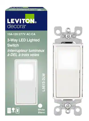 LEVITON decora
15A-120/277V AC/CA
3-Way LED Lighted Switch
Interrupteur lumineux à DEL à trois voies
13P
LEVITON L5613-2LW
White Blanc