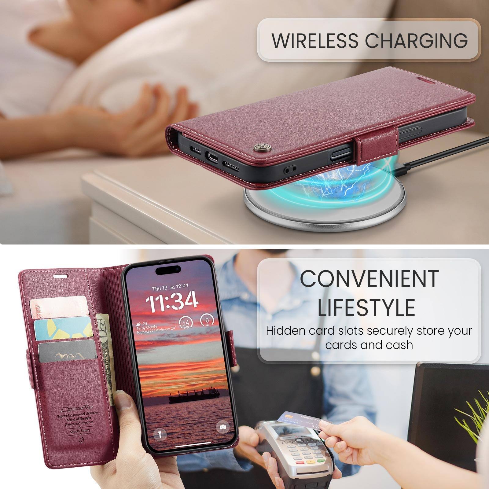 WIRELESS CHARGING

Thu 12 A 19:04 11:34 54 0 23' Partly Cloudy Minimum 20 AD Highest

CONVENIENT LIFESTYLE
Hidden card slots securely store your cards and cash