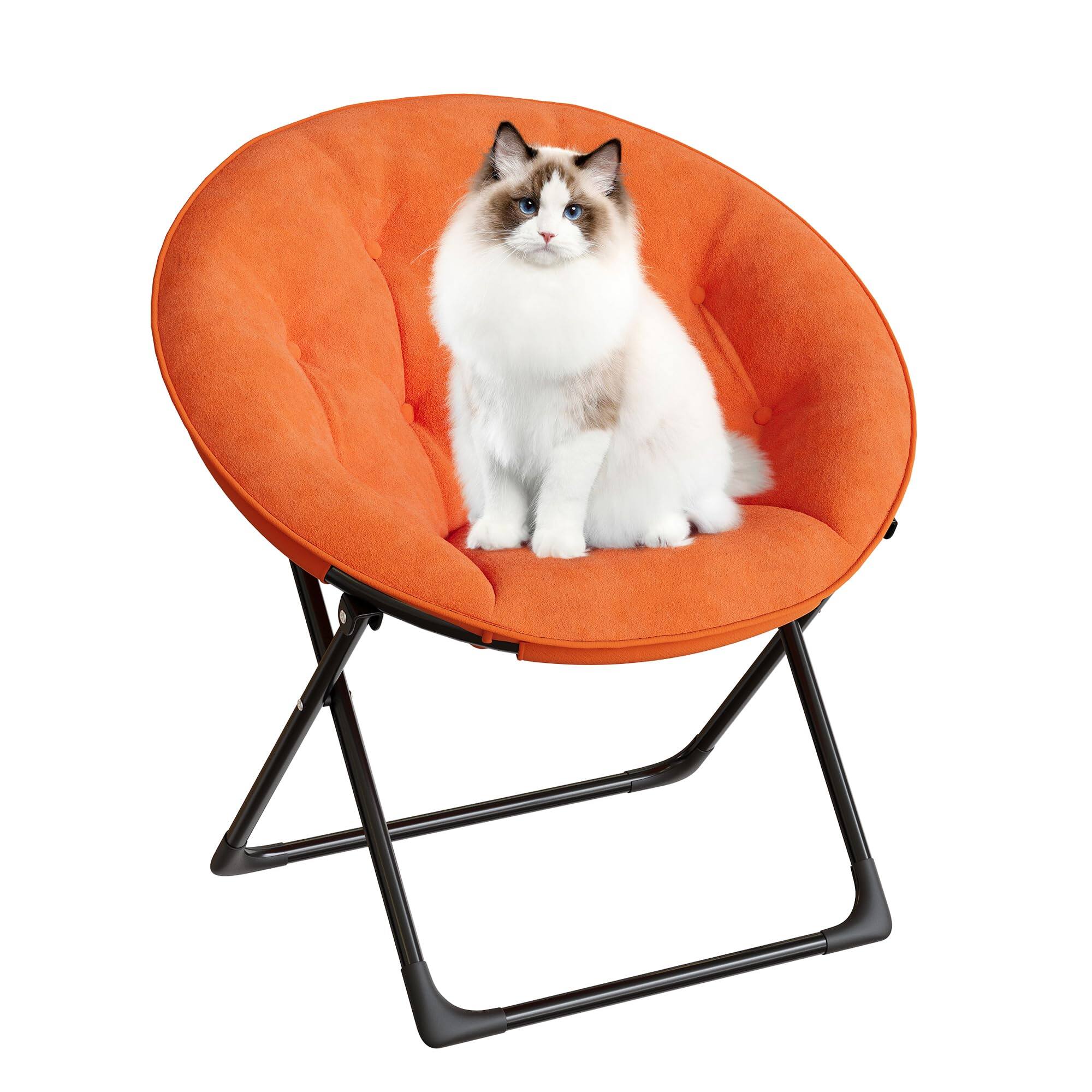 Front. Jojoka - Oversized Faux Fur Saucer Chair, Soft Plush Folding Moon Chair with Sturdy Metal Frame for Bedroom & Dorm - Orange(Black-Leg).