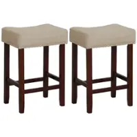 Costway - Set of 2 Bar Stools Counter Height Saddle Kitchen Chairs with Wooden Legs - Beige/Brown - Front_Zoom