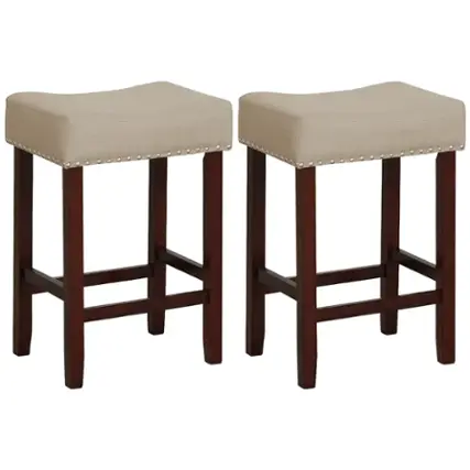 Costway Set of 2 Bar Stools Counter Height Saddle Kitchen Chairs with Wooden Legs - Beige/Brown