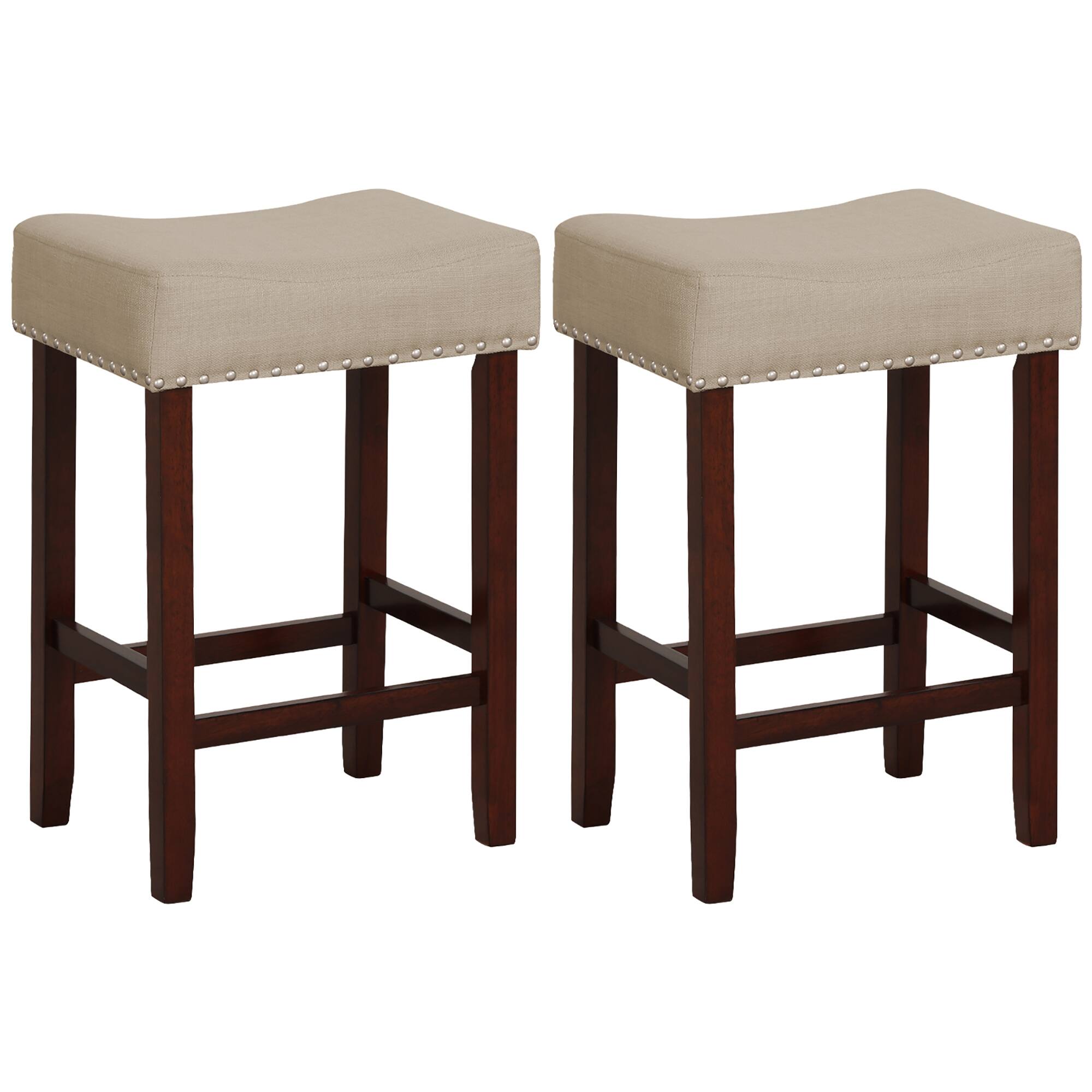 Costway - Set of 2 Bar Stools Counter Height Saddle Kitchen Chairs with Wooden Legs - Beige/Brown