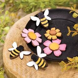 Back. BreeBe - 6/Set - Flowers & Bees Wooden Bowl Fillers - Multicolor.