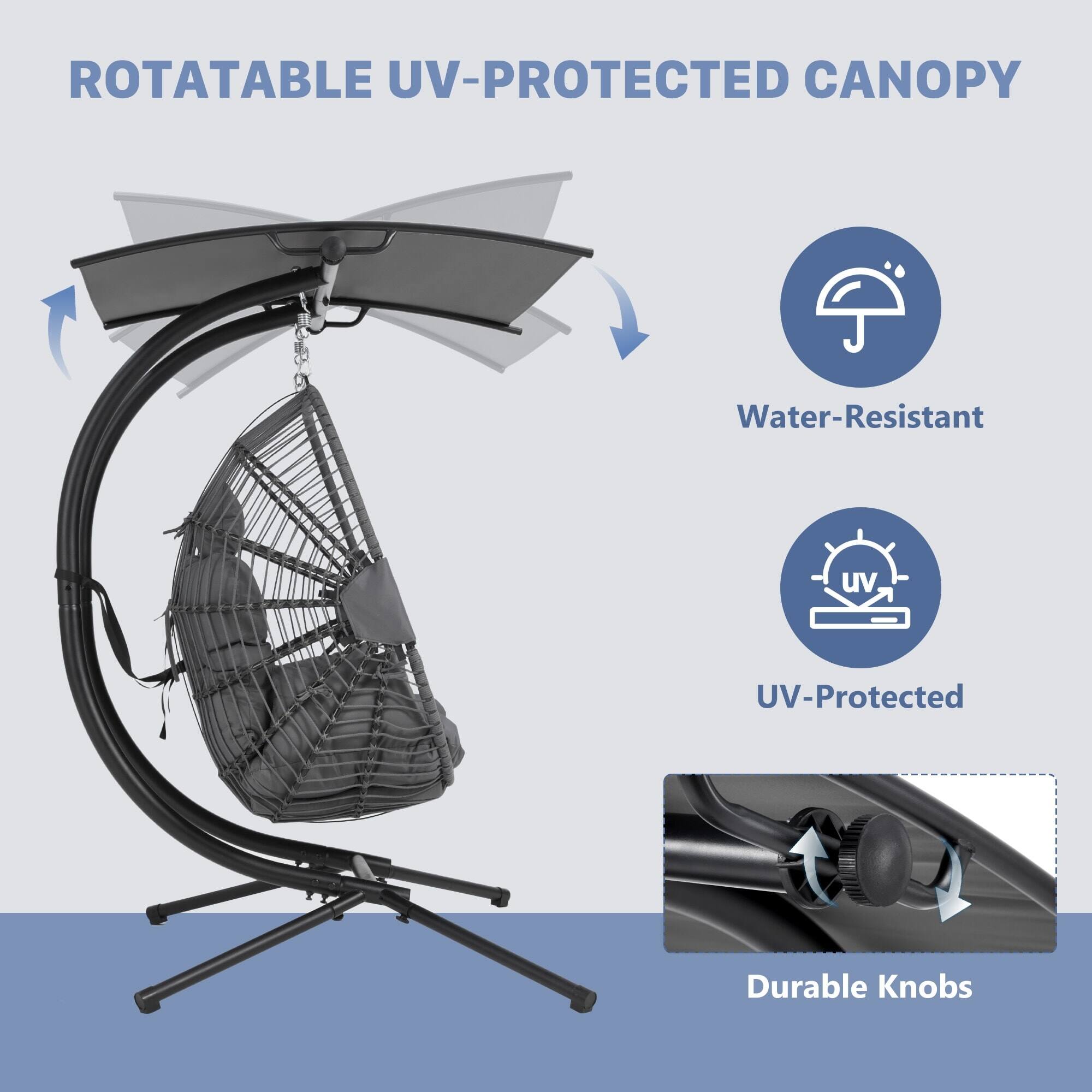 ROTATABLE UV-PROTECTED CANOPY

- Water-Resistant
- UV-Protected
- Durable Knobs