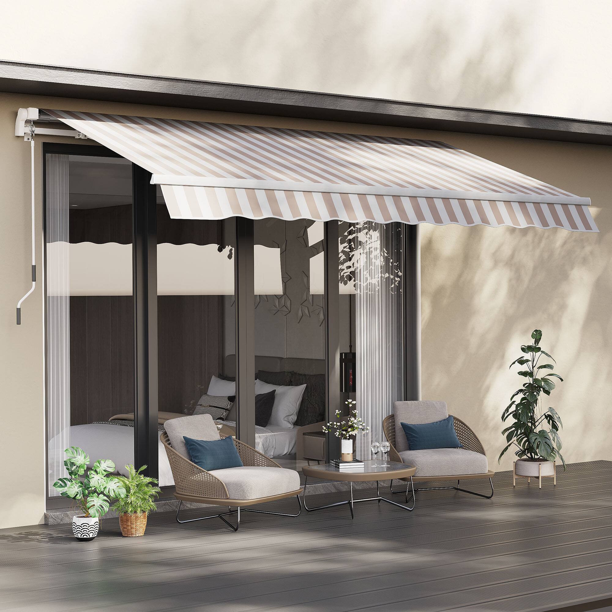 Alt View 1. Outsunny - 12' x 8' Retractable Awning Patio Awnings Sun Shade Shelter with Manual Crank Handle, 280g/m² UV - Beige.