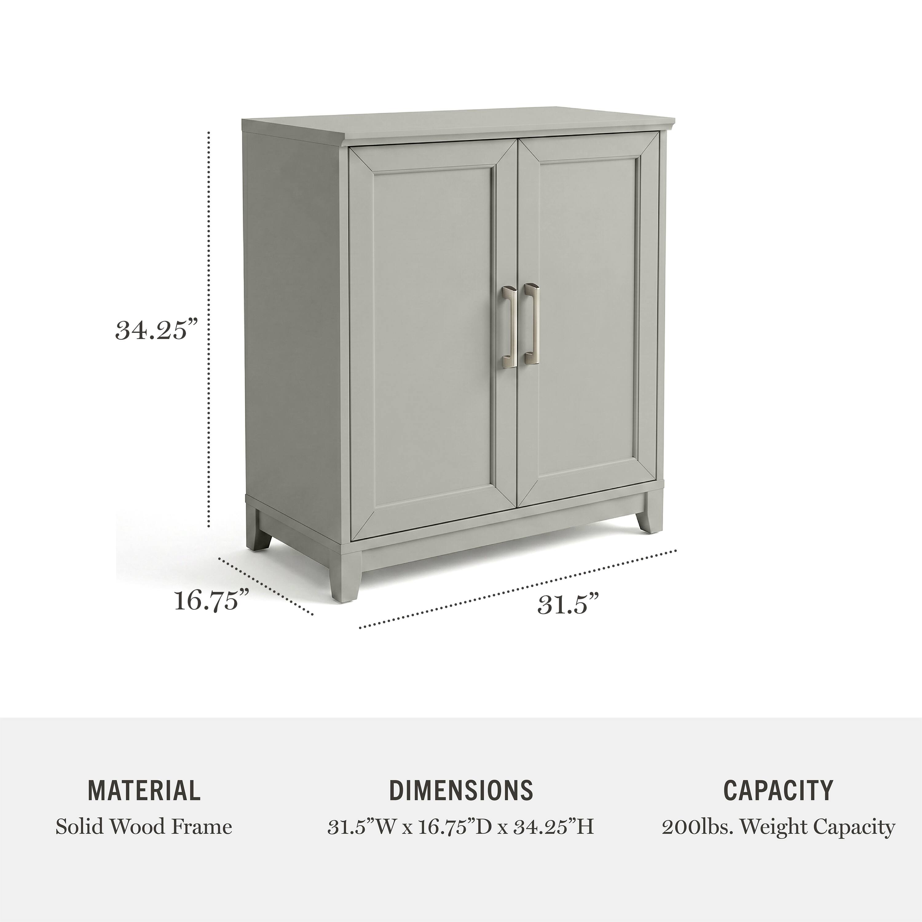 34.25" 16.75" 31.5"  
MATERIAL: Solid Wood Frame  
DIMENSIONS: 31.5"W x 16.75"D x 34.25"H  
CAPACITY: 200lbs. Weight Capacity