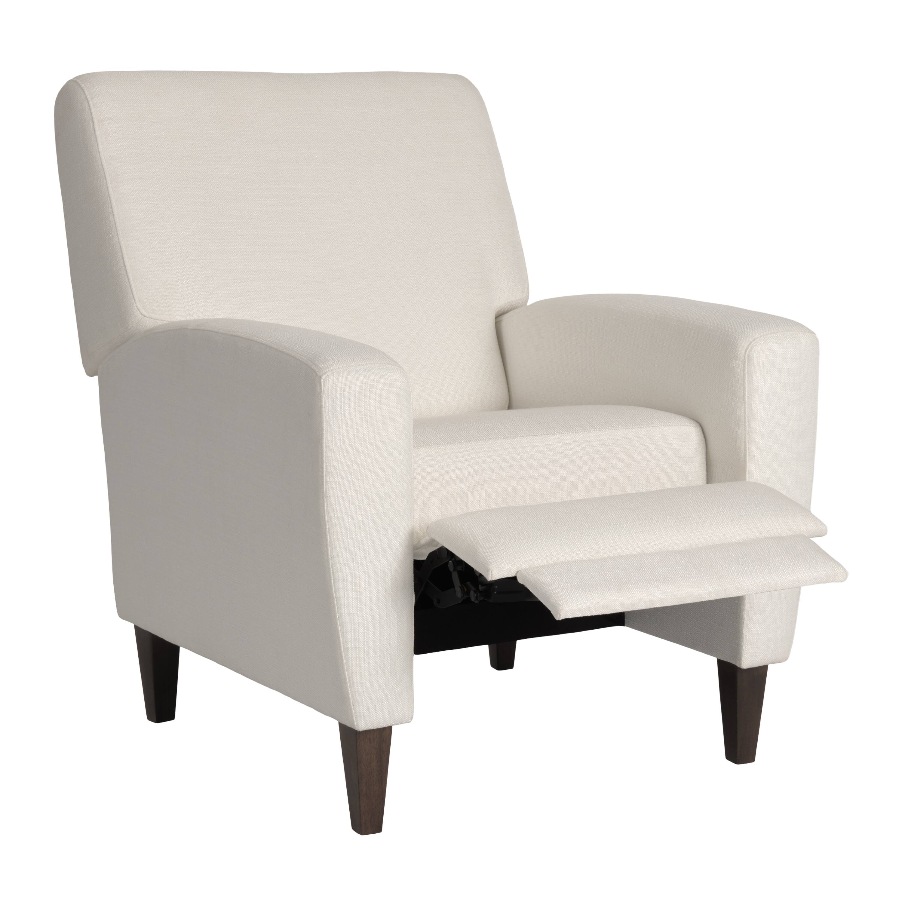 Alt View 4. CorLiving - Wells Basketweave Fabric Upholstered Indoor Pushback Recliner with Wood Legs - Off White.