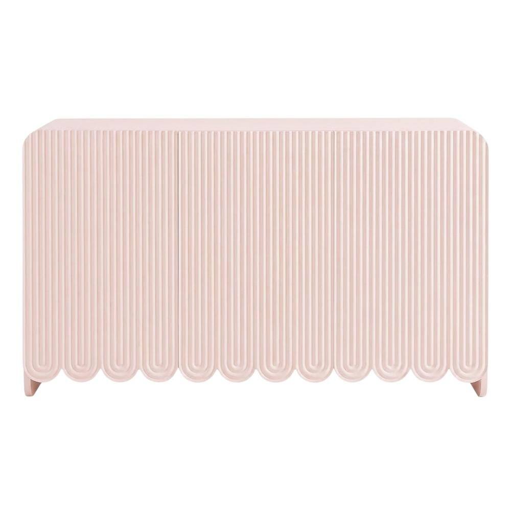 Alt View 1. FurniFact - Fluted And Scalloped Sideboard Storage Cabinet In Elegant Finish - Pink.