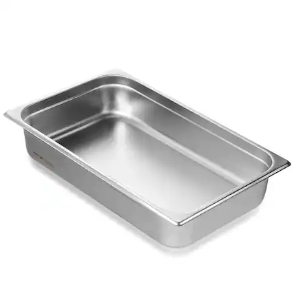 Front. VEVOR - Hotel Pan, Full Size Anti-Jam Steam Pan, 0.8mm Thick Stainless Steel Restaurant Steam Table Pan, 4-Inch Deep Table Pan - Stainless steel color.