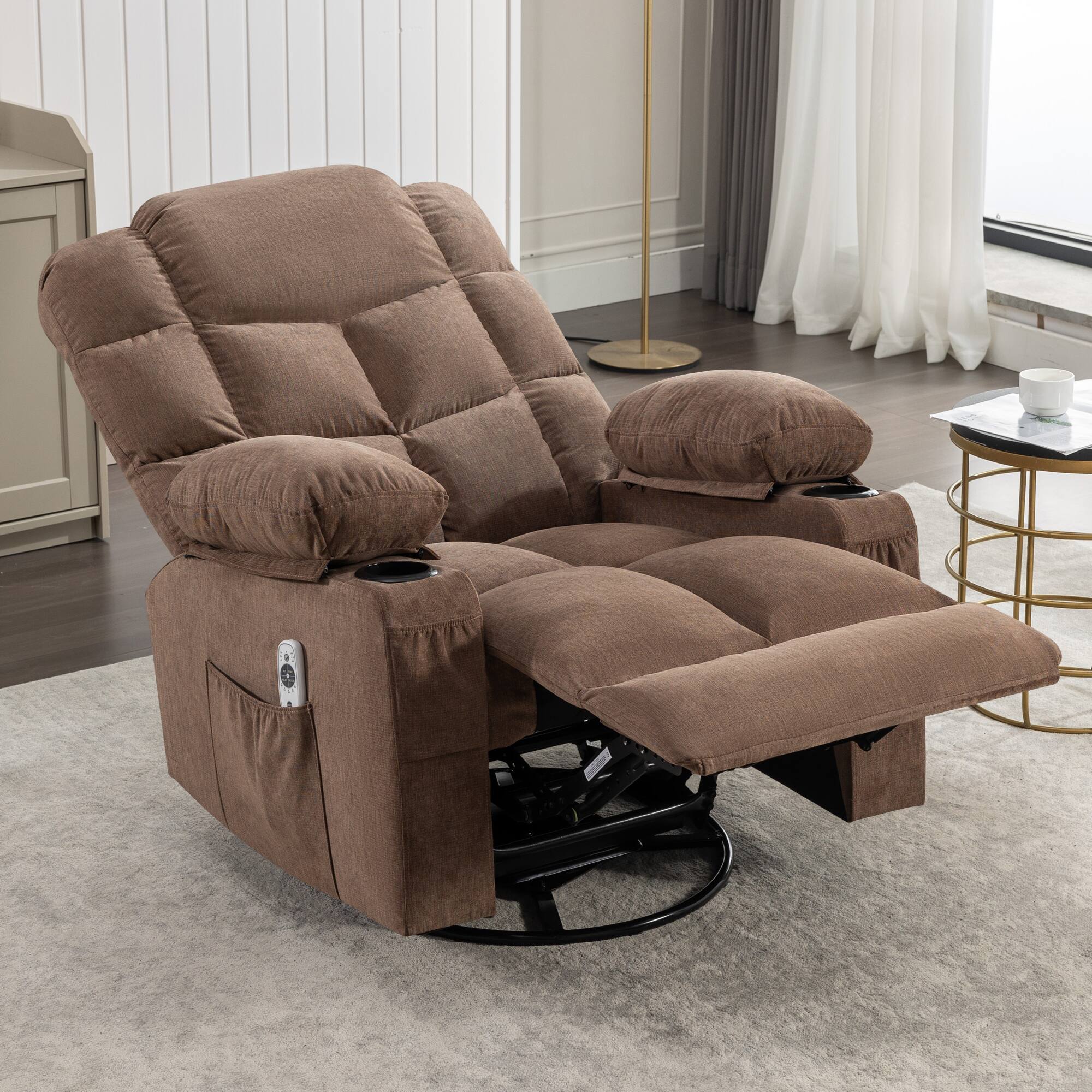 Alt View 8. APRILSOUL - Massage Rocker Recliner Chair Oversized 2 Cup Holders Usb Charge Port Manual Massage Heat Brown - Brown.