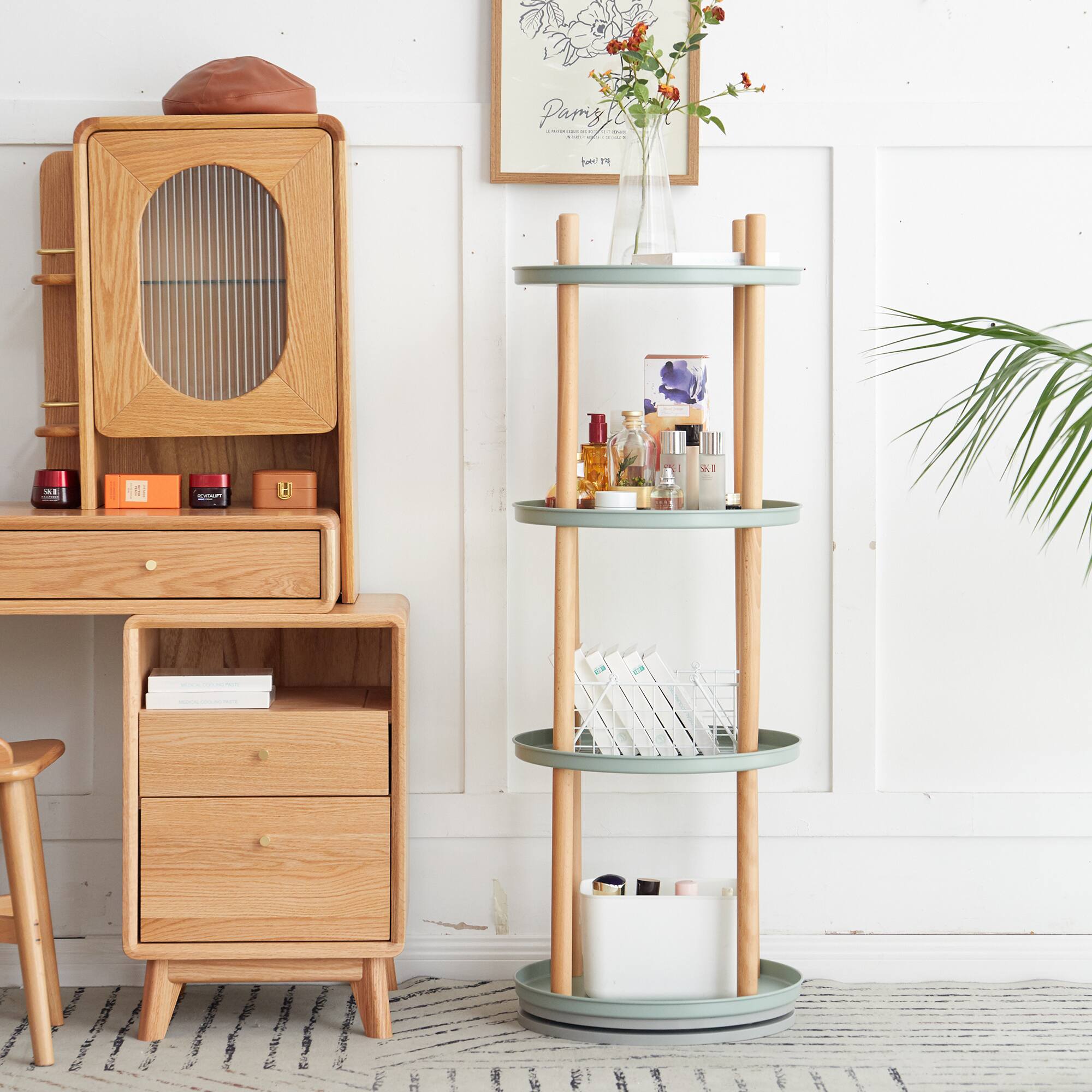 Alt View 1. Tiramisubest - 360°Rotating Bookshelf,4 Tier Bookcase with Large-Capacity Storage Space,Multifunctional Storage Rack,Compact Design - Blue.