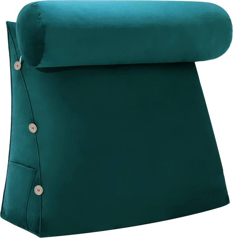 Left. wowmax - Reading Pillow for Adults - Lumbar Support Cushion for Bed & Sofa (Lake Blue Velvet) - Lake Blue-Velvet.