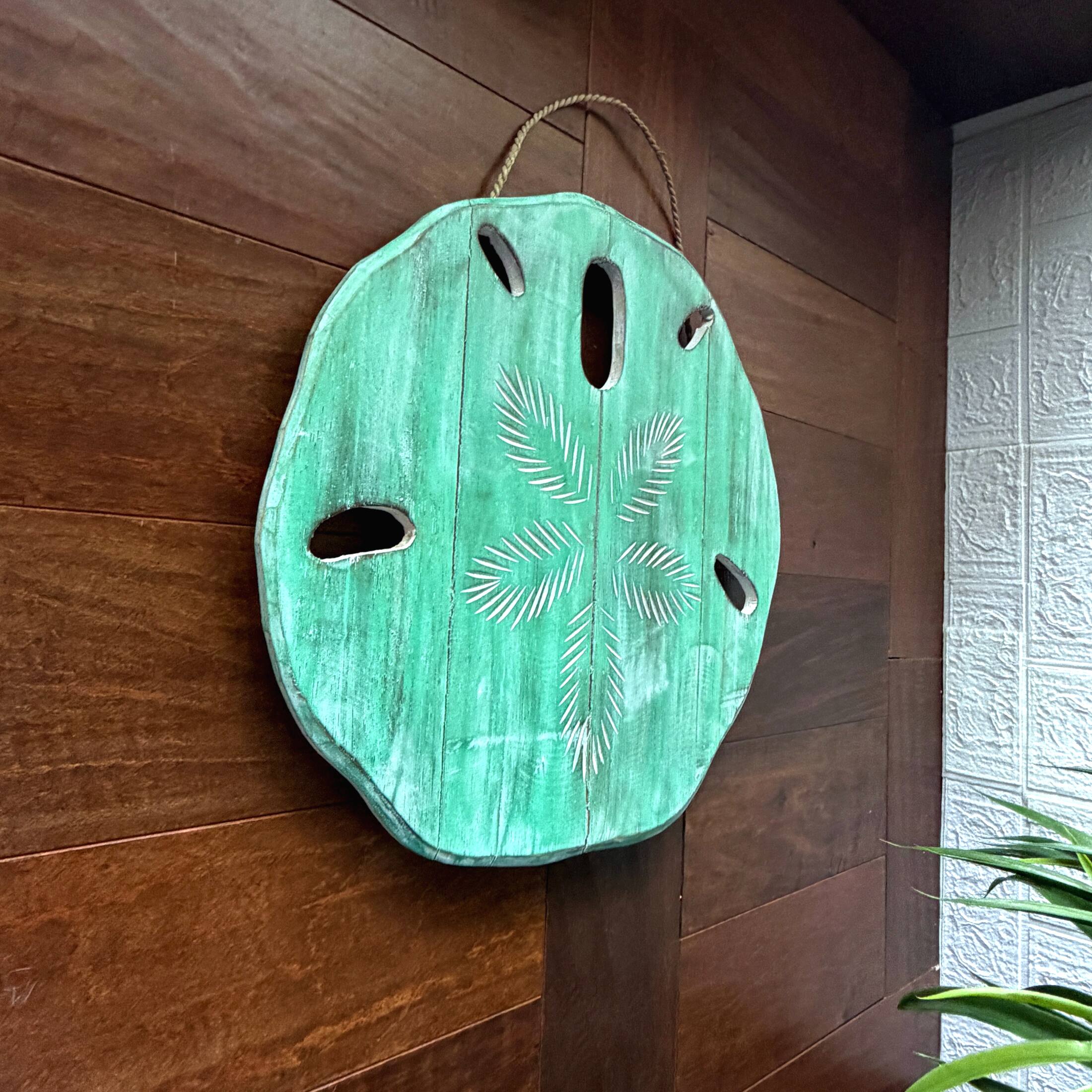 Alt View 4. Things2Die4 - Aqua Wood Sand Dollar Wall Sculpture Coastal Distressed 15.5 Inch Hanging Decor - Aqua.