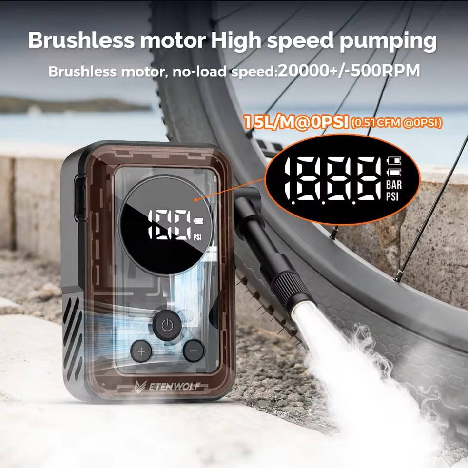 Brushless motor High speed pumping  
Brushless motor, no-load speed: 20000+/-500RPM  
15L/M@0PSI (0.51CFM @0PSI)  
ETENWOLF