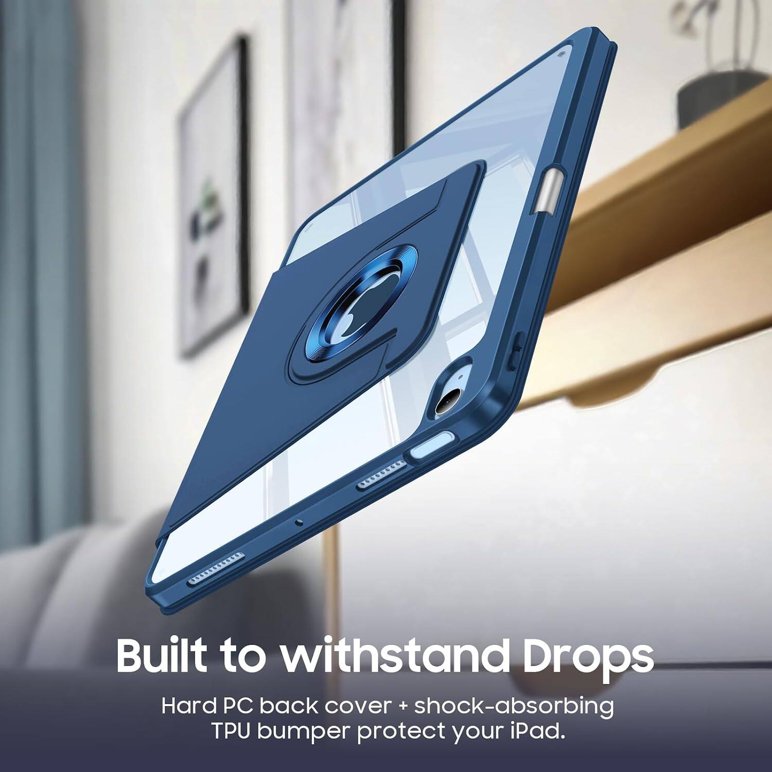 Built to withstand Drops  
Hard PC back cover + shock-absorbing TPU bumper protect your iPad.