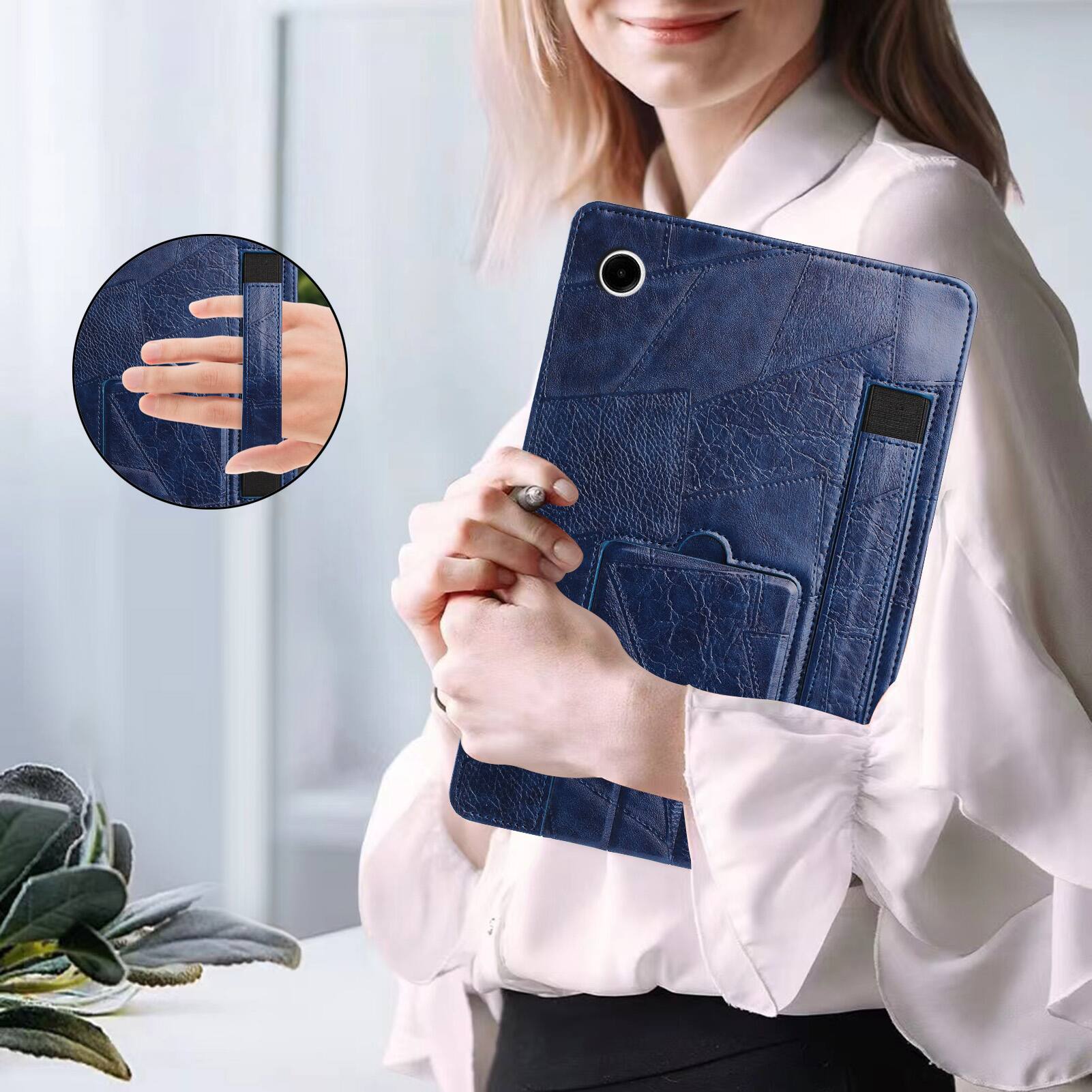 Alt View 1. Dteck - Leather Texture Case for Samsung Galaxy Tab A9, Shockproof Protective Cover with Multi-Angle Stand and Secure Hand Strap - Blue.