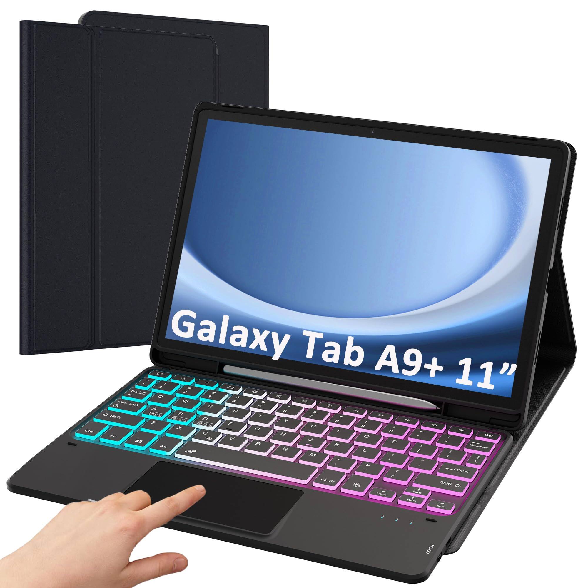 Pacoar Cade - For Galaxy Tab A9+ /a9 Plus Case: 3 Zone 7 Colors Backlit Trackpad 11 Inch 2023 - Detachable Smart Touchpad Wireless - Default