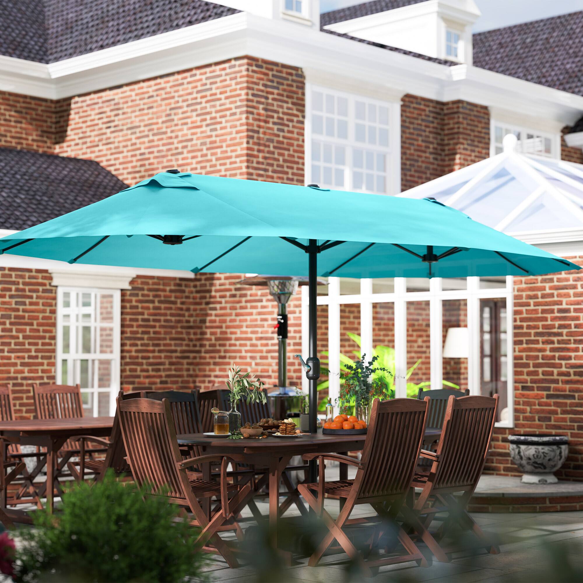 Alt View 1. Outsunny - Umbrella 15ft Double-Sided Outdoor Market Extra Large Umbrella with Crank Handle for Backyard - Blue.