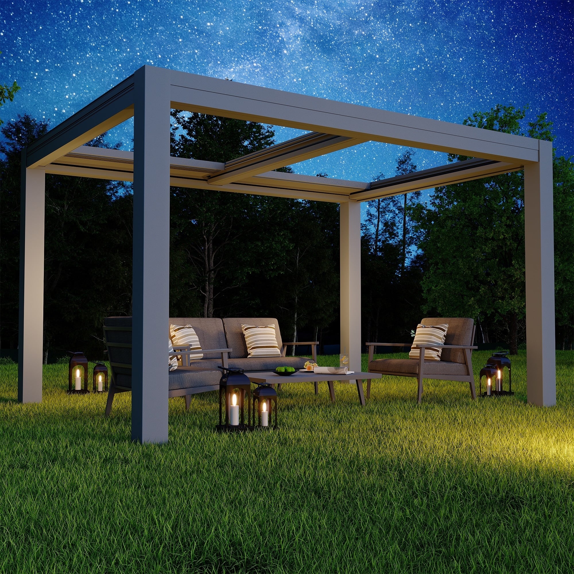 U-HOMY - 10x13 Aluminum Motorized Louvered Pergola with Dual Adjustable Roof & 4 Side Screens, Outdoor Shade Shelter - Black