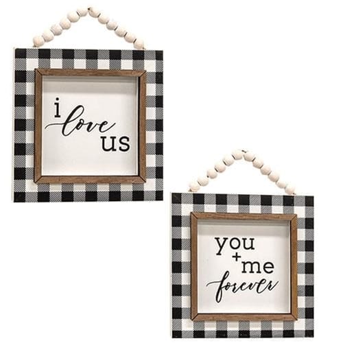 BreeBe - *You + Me Beaded Black & White Plaid Sign 2 Asstd - Black, White