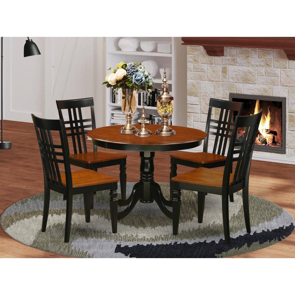 Back. East West Furniture - 5 Pc set with a Dining Table and 4 Dinette Chairs in Black and Cherry - Black & Cherry.