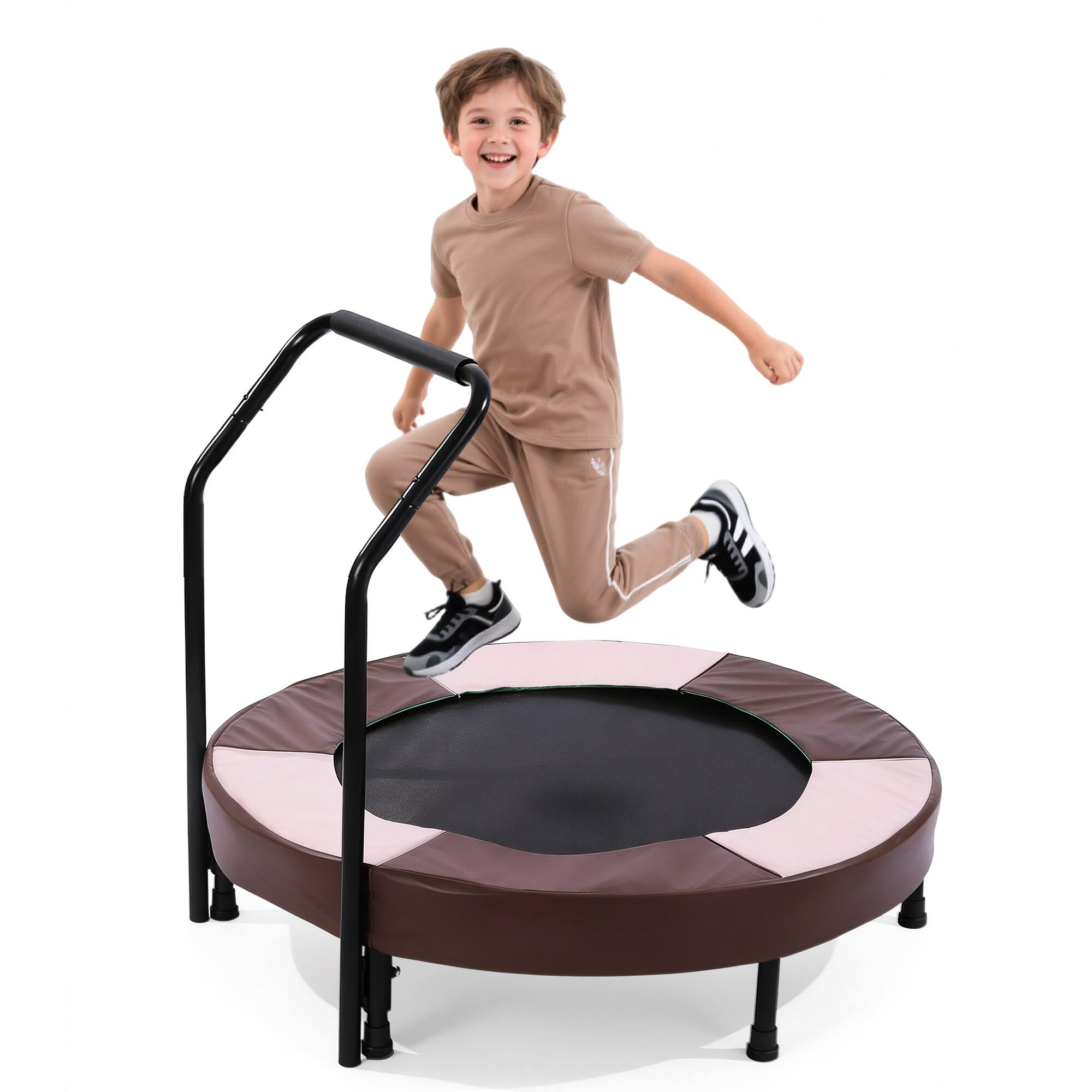 Alt View 7. Ecooso - 36" Foldable Kids Trampoline w/ Handlebar, Quiet Bungee Rebounder, Indoor Use, Ages 1+ - Pink.